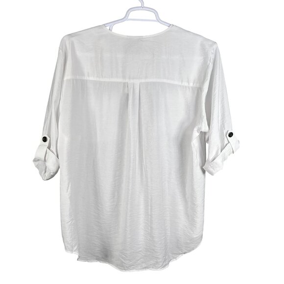 Beverly Drive NWT Women 2X Winter White Blouse Hidden Placket 3/4 Tab Sleeve Top - Picture 2 of 14